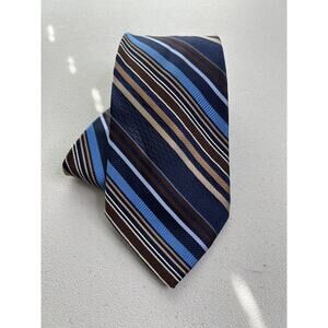 Bachrach Blue, Brown Striped Pattern 100% Silk Tie NWOT